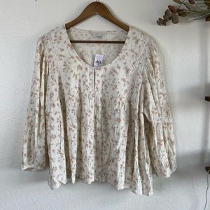 American Eagle White Flowy Floral Long-sleeve Size XL